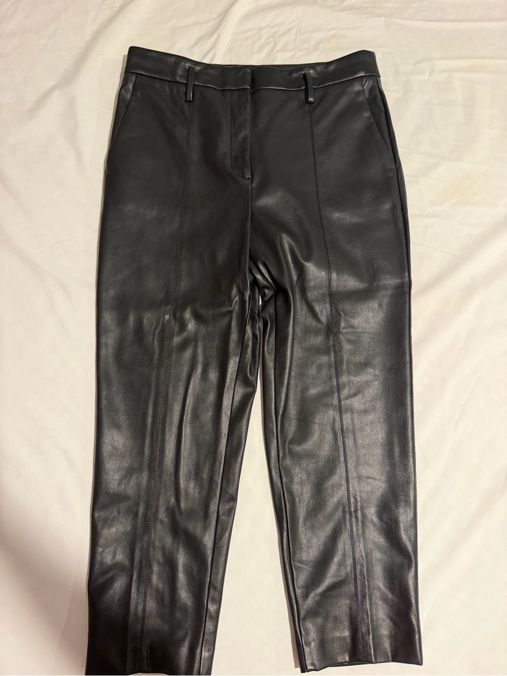 Ann Taylor Black Faux Leather Straight-Leg Pants